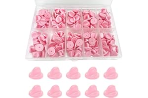 DUFEIMOY 150Pcs Rubber Pin Backs Locking, Locking Pin Backs with Storage Case, Pin Backs Pin Keepers for Brooch Tie Hat Badge Insignia, Pink Pin Locks