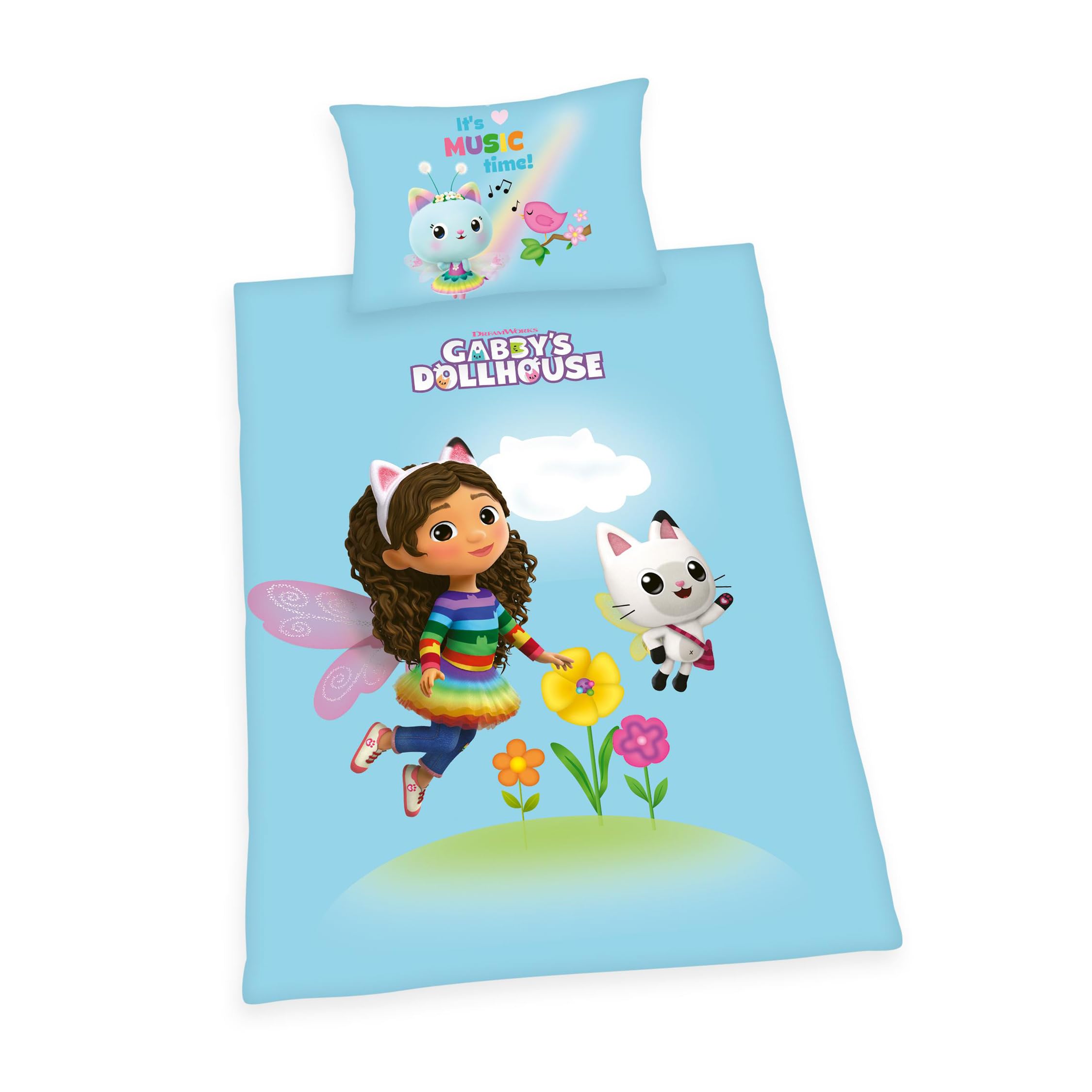 Herding Bedding set Gabby's Dollhouse, Pillowcase 65 x 100 cm, Duvet cover 160 x 210 cm, With smooth zipper, Cotton