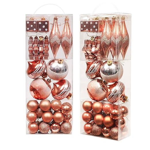 Valery Madelyn 40tlg.4-14cm bruchsicher Weihnachtskugeln Kunststoff Rosegold mit Aufhänger Weihnachtsbaumschmuck Dekorationen