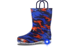WILLPORT Toddler Rain Boots,Waterproof Light Up Kids Rain Boots with Easy-on Handles for Boys and Girls
