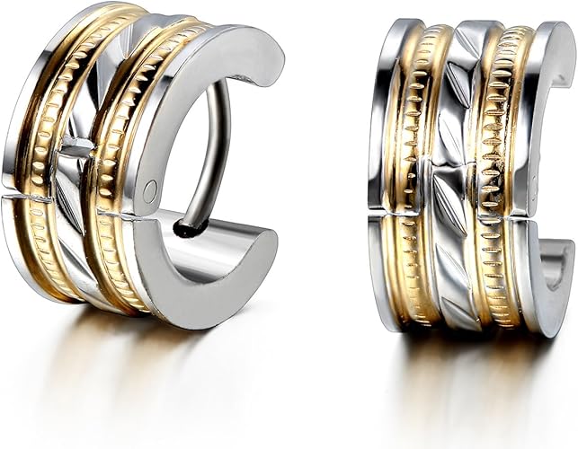 Amazon Co Jp Jewelrywe メンズ ピアス イヤリング イヤーカフ フープピアス クラシック シンプル おもしろ ステンレス 研磨 カラー ゴールド 金 シルバー 銀 ジュエリー