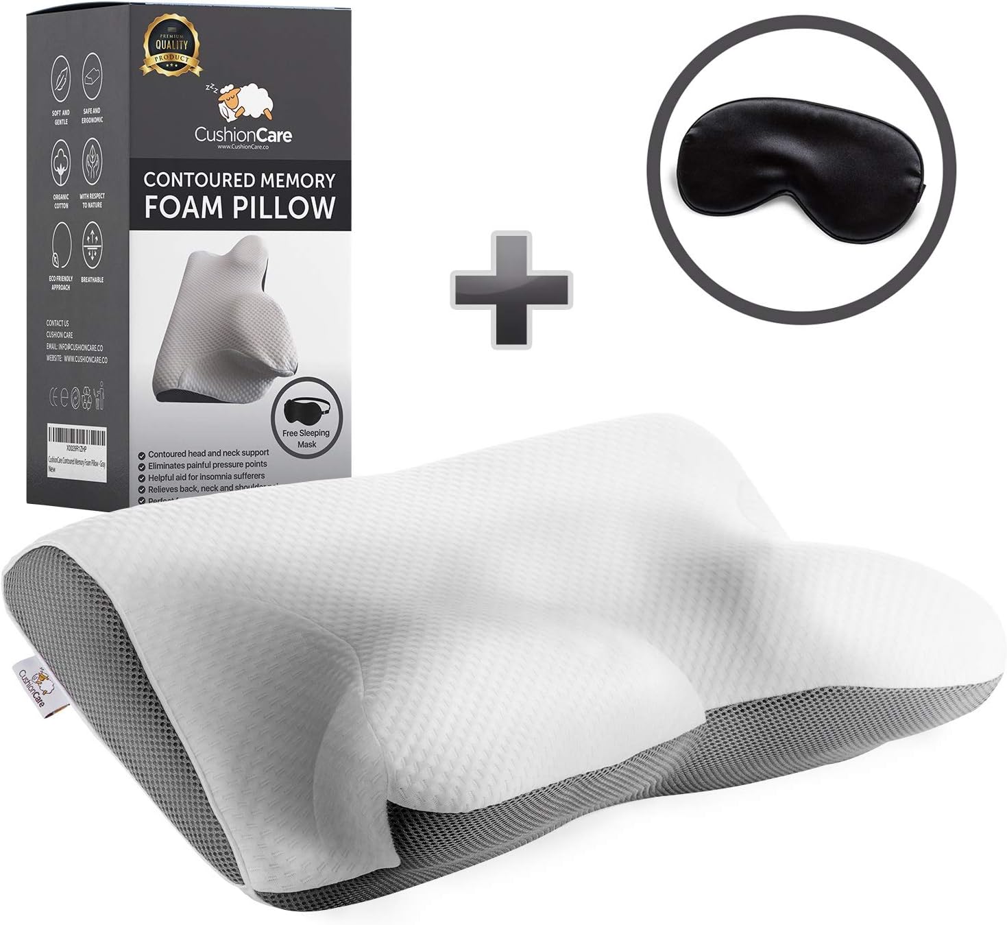 Cervical Memory Foam Pillow for Neck and Shoulder Pain – Ergonomic, Orthopedic Pillow for Side, Back, Stomach Sleepers - Contour Pillows for Sleeping - Premium Bedding Accessories - Free Sleeping Mask: Office Products