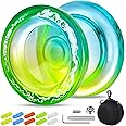 7YO Professional Responsive Yoyo for Beginners, Fingerspin Yoyo for Kids, Dual Purpose Yoyo AOE Crystal Tug Return Yoyo with 10 Yoyo Strings, Bag, KK Bearing, Axle, Bearing Removal Tool (Blue Yellow)