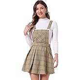 Allegra K Women's Plaid Overall Dress Cute Checkered A-Line Bib Pinafore Mini Short Skirts