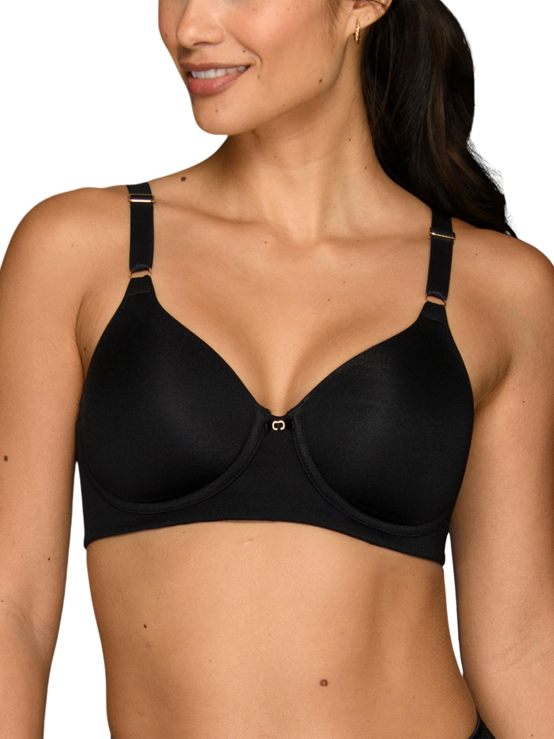 Photo 1 of Vanity Fair Womens Full Coverage Beauty Back Smoothing Bra, 4-way Stretch Fabric, Lightly Lined Cups Up To Dd Bra, Wireless - Black, 36C US
