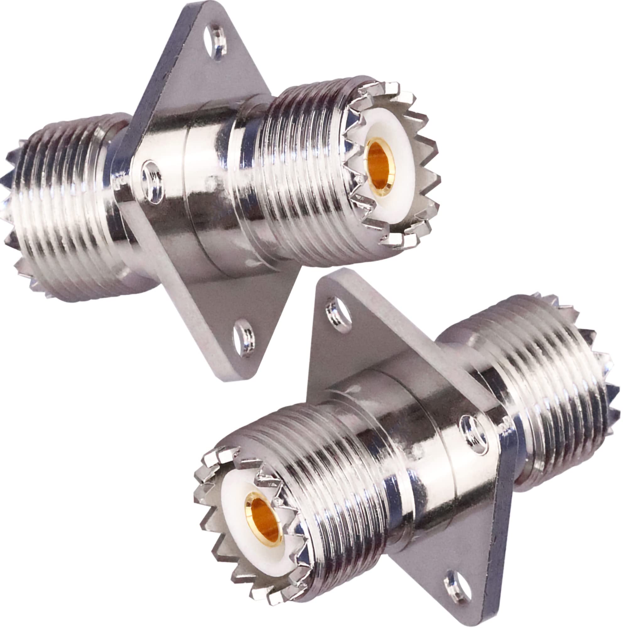 TUOLNK UHF Female to UHF Female 4-Hole Flange Panel Chassis Mount Connector SO239 PL259 Coax Jumper Cable Connector RF Solder Coaxial Adapter 2PCS