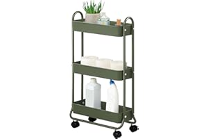 SunnyPoint Slim Rolling Storage Cart, 3 Tier Bathroom Storage Organizer Bathroom, Laundry Utility Cart (Army)
