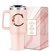 Gooddooes Monogrammed 40oz Tumbler with Handle for Women, Personalized Birthday Gifts for Women,Initial Cups for Woman Floral Letter C,Customized Gifts for Female Lady Gift for Mothers Day Christmas