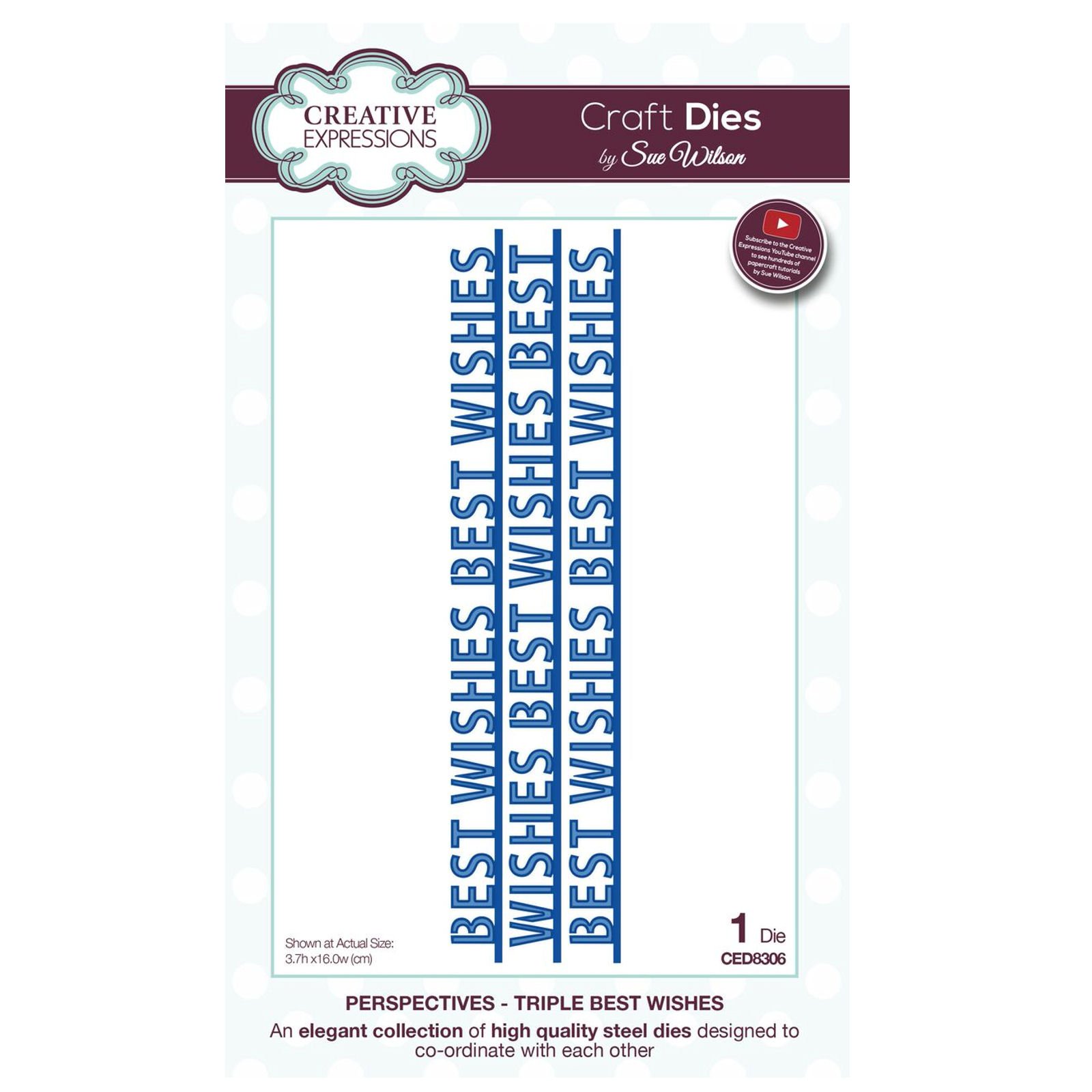 Sue Wilson Perspectives-Triple Best Wishes Die, Metal, 3.7 x 16cm