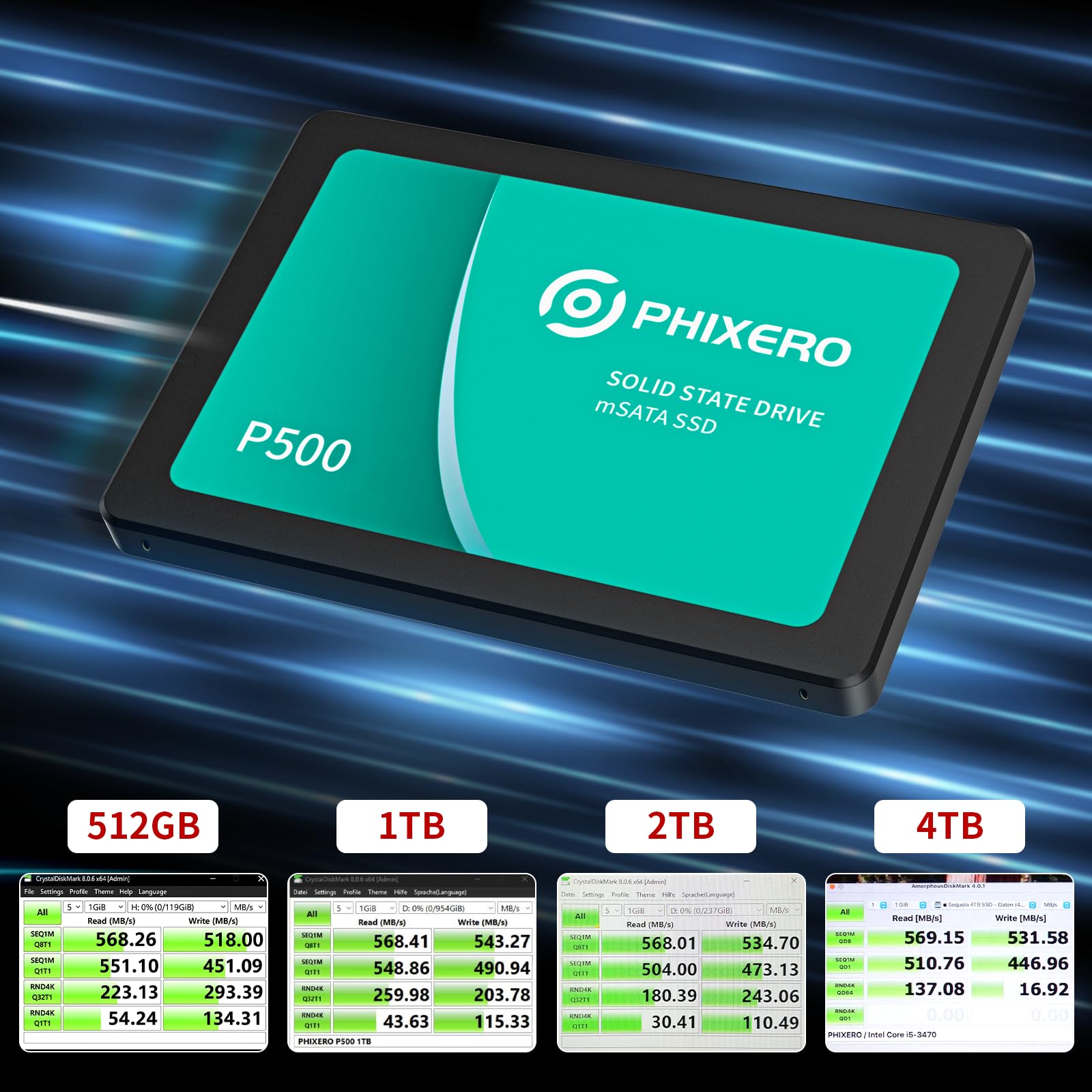 PHIXERO SSD 1TB 2.5 Zoll Interne Solid State Festplatte SATA 3 6Gb/s TLC 3D NAND & SLC Cache für Laptops/Desktop PC/Mini PC - P500 3
