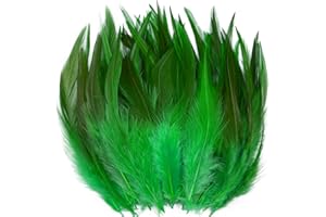 LWINGFLYER Grass Green Feathers for Crafts, 5-7Inch Rooster Saddle Hackle Crafting Feather for Dream Catcher Supplies Wedding Home Party Decoration Earrings DIY Craft