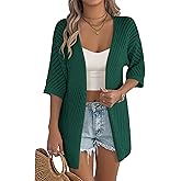 Zeagoo Lightweight Summer Cardigan for Women Short Sleeve V Neck Crochet Kimonos Loose Open Front Hollow Out Cover Ups