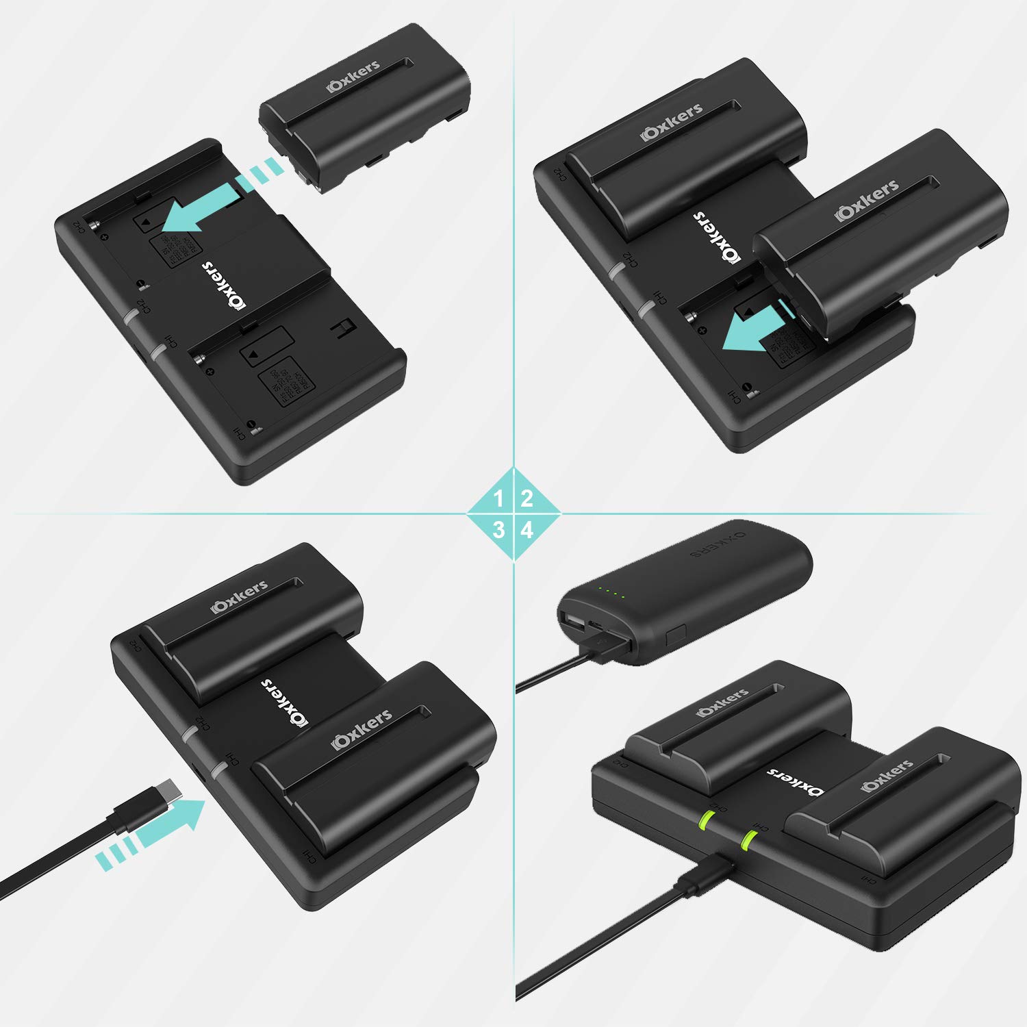 NP-F550 Battery Charger, OXKERS Battery Charger Set Camera Battery Charger for Sony NP F970, F330, F750, F770, F960, F530, F570 and More