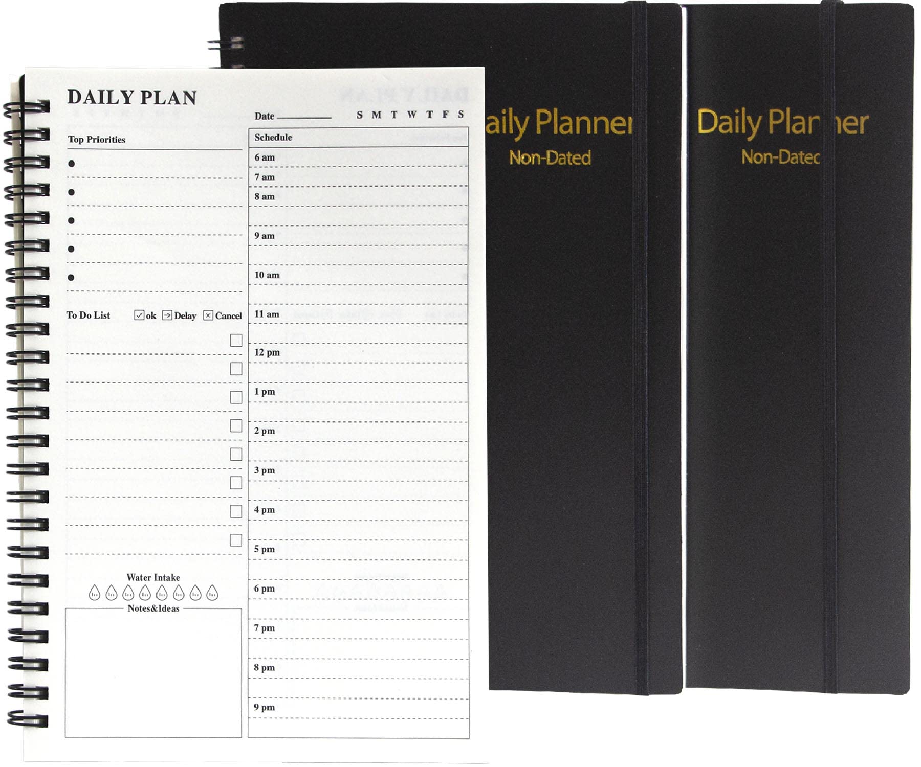2 Pack Undated Daily Planner, To Do List Notebook Hourly Schedules Spiral Appointment Planner, Time Management Manual 5.6" x 8.3" 152 Pages