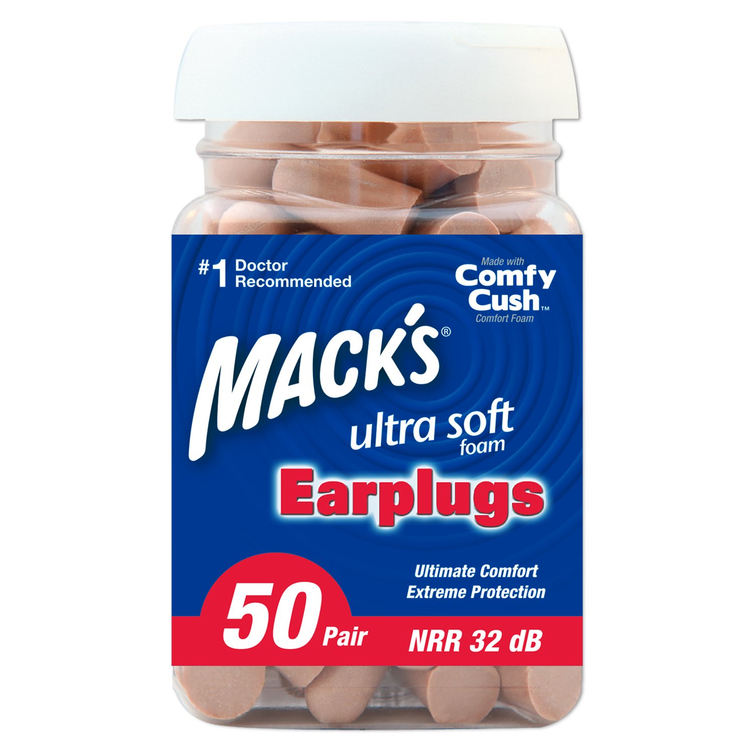 Mack's Ultra Soft Foam Earplugs, 50 Pair - 32dB Highest NRR, Comfortable Ear Plugs for Sleeping, Snoring, Work, Travel and Loud Events