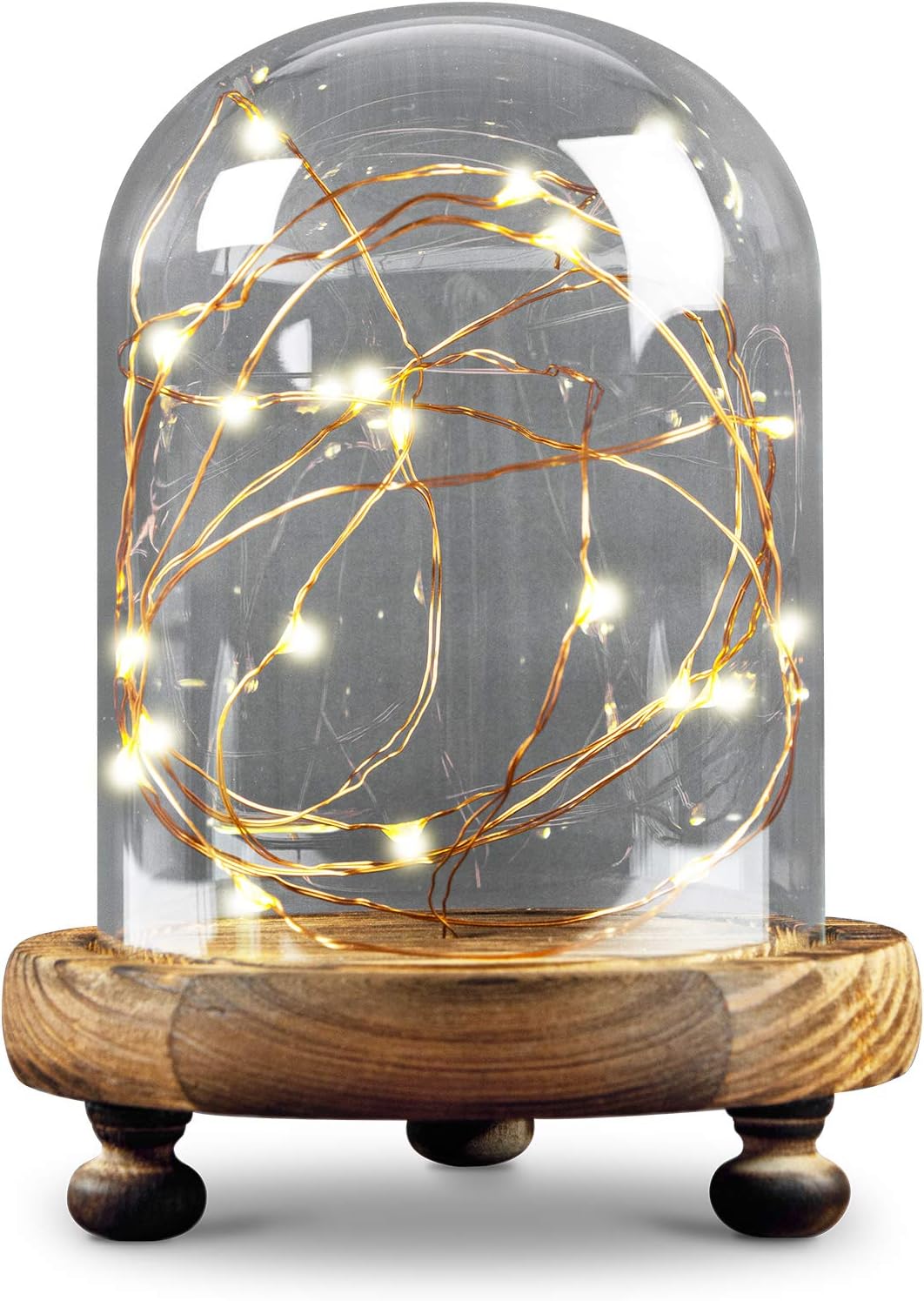 iN Home Copper Wire LED Dome Light with Remote, 20 LED Fairy Lights on 2M Long Copper Wire with Glass Dome and Wooden Base