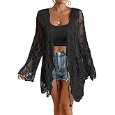 Bsubseach Women Mesh Lace Kimonos 2026 Swim Cover Up Summer Bikini Beach Coverup Boho Back Cutout Sheer Kimono Cardigan