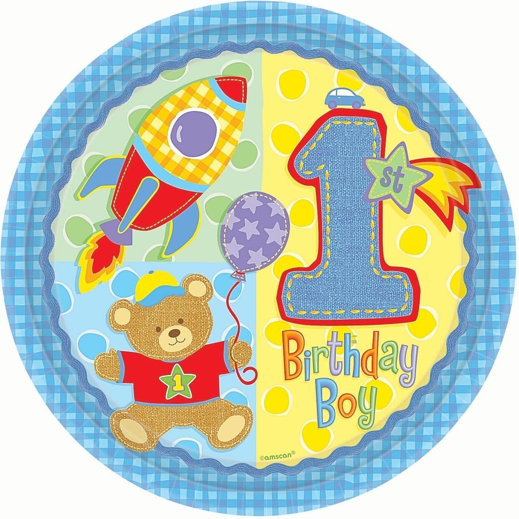 amscan International Hugs and Stitches Boy 26.6 cm Paper Plates, Pack of 8