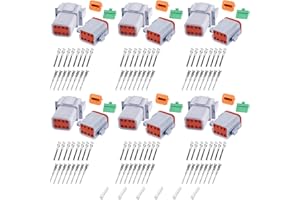 DEUTUSACC 126 PCS Deutsch DT Grey 8 Pin Connectors 6 Sets, Waterproof Electrical Wire Connector Stamped Contacts Seal, Off-Road Vehicles, Construction, Agriculture, Marine, Motorcycle Wiring