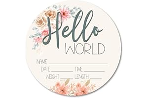WHOLESALE WOODCUTS Birth Stat Acrylic Sign for Newborn Baby, 6" Floral Design, Hello World, Gift for New Mom, Baby Shower, Gender Reveal, Crib & Nursery Decor, Pregnancy Announcement, Photography Prop