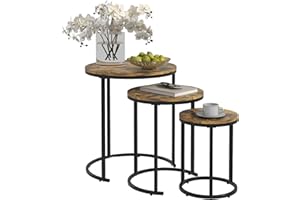 HOMCOM Nesting Tables Set of 3, Round Coffee Table, Modern Stacking Side Tables with Wood Grain Steel Frame for Living Room, 