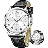 Taxau Mens Leather Watch Large Face Classic Quartz Mens Analog Watches Luxury Dress Watches for Men Waterproof Men's Wrist Watch Easy Read with Date Number Dial Relojes para Hombre