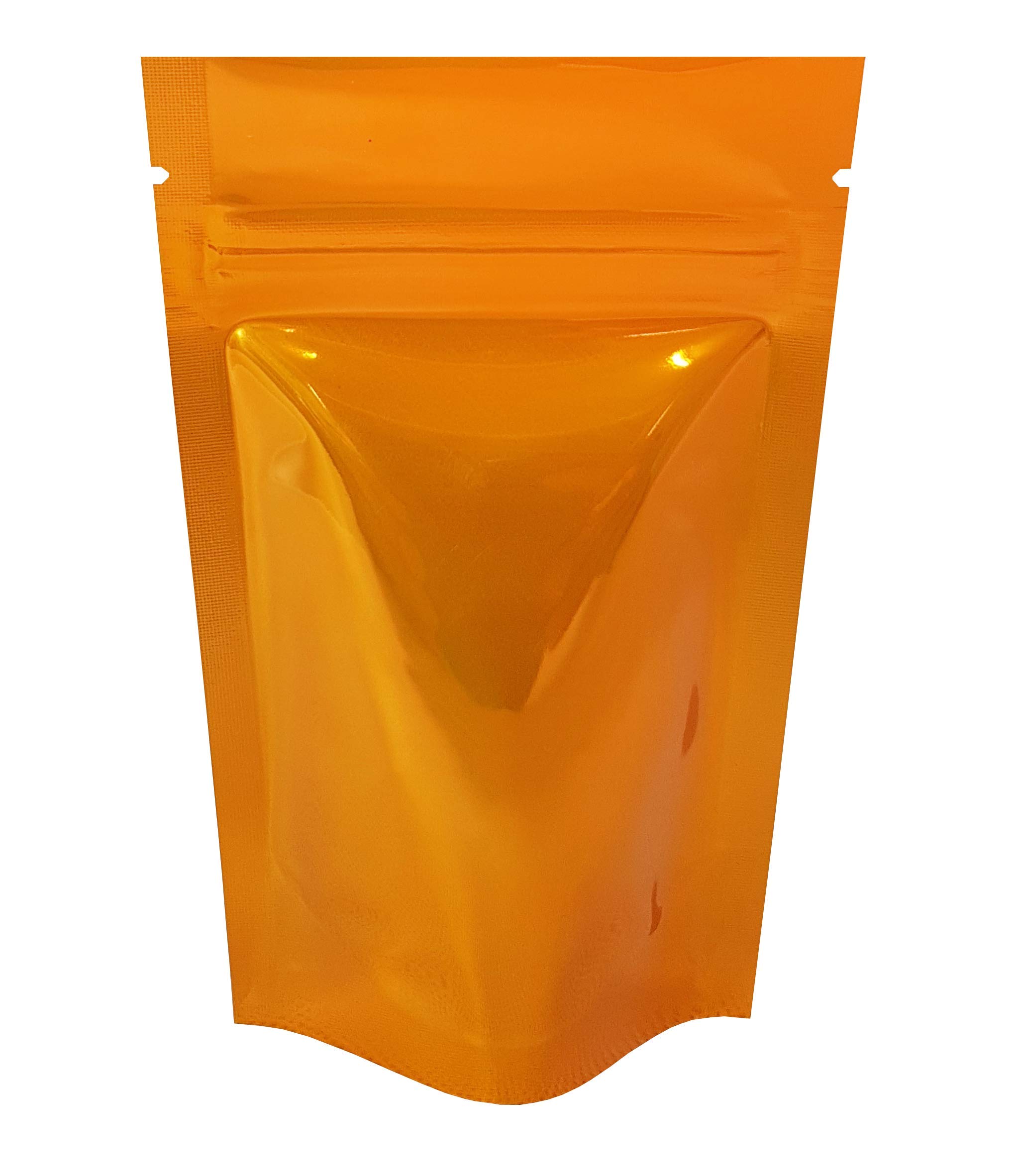 Rightpak Orange Shiny Aluminium Foil Stand Up Pouches with Resealable Zipper and Tear Notch for Food Packaging (25, 8cm x 13cm)