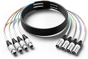 PRORECK 20ft Snake Cable, 4-Channel Shielded Audio Cable XLR Male to XLR Female, with Color-Marked Connectors for Professional Stage, Studio, and Live (PR-XLR/XLR-4 * 20)