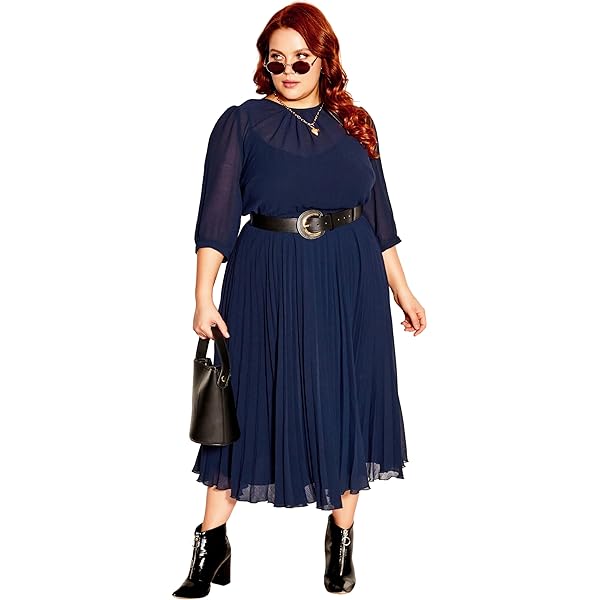 City Chic Women's Love Pleat Border Dress - Boho Chic Midi Dress With Elastic Waist