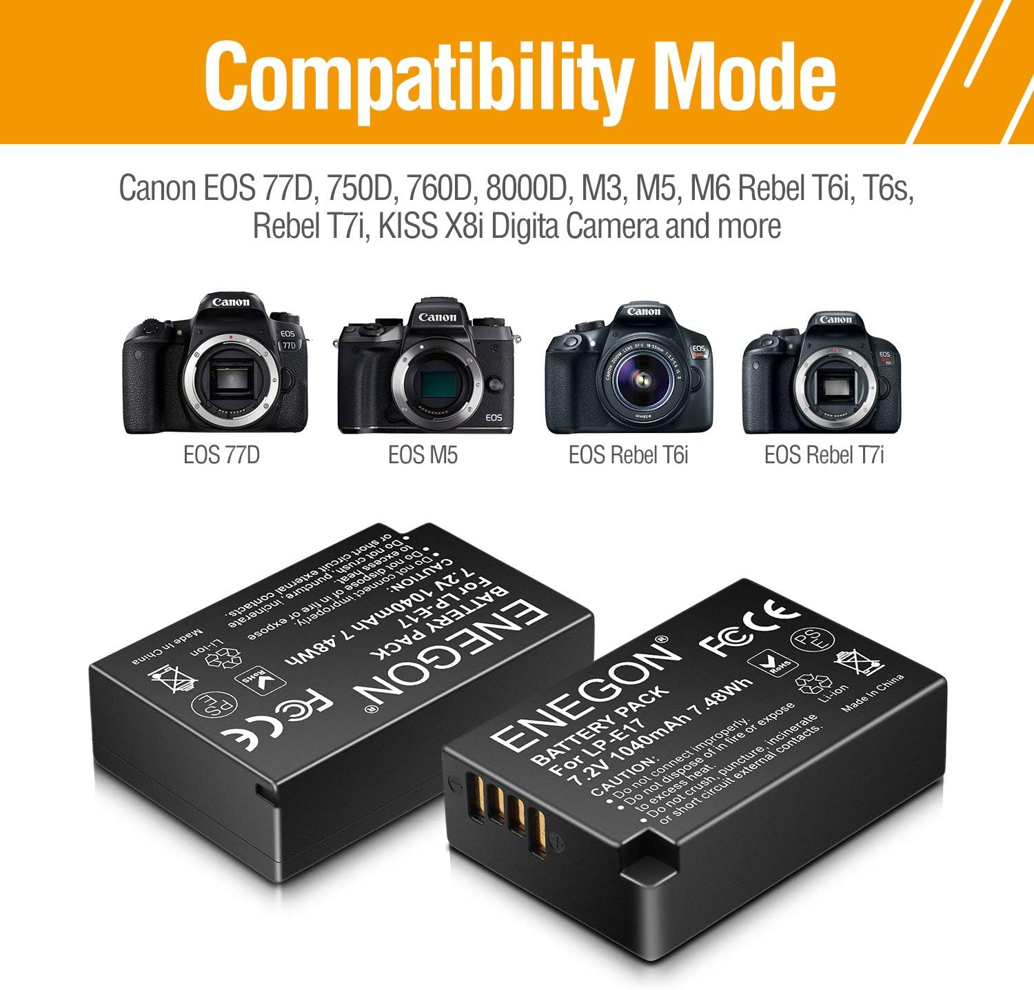 ENEGON LP-E17 Battery and Dual Rapid Charger for Canon EOS RP R10, R100, R50, R8, Rebel SL3, SL2, T8i, T7i, T6i, T6s,EOS M3 - Image 3
