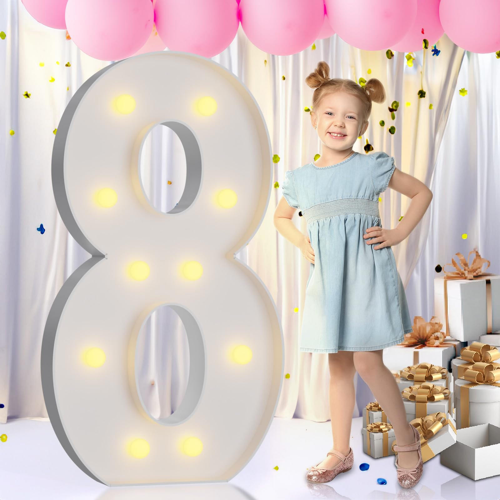 Photo 1 of imprsv 4FT Light Up Numbers Letters, Marquee Numbers for 80th Birthday Decorations Anniversary Party Decor Pre-Cut Foam Board Kit
