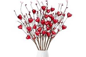 Eternity sky 12Pcs Valentines Day Decor Artificial Flowers Picks Berry Stems Gifts with Red Heart for The Home Centerpieces Decorations