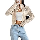 MakeMeChic Women's Valentines Cropped Cardigan Sweaters Fall Long Sleeve Y2K Zipper Cable Knit Jacket