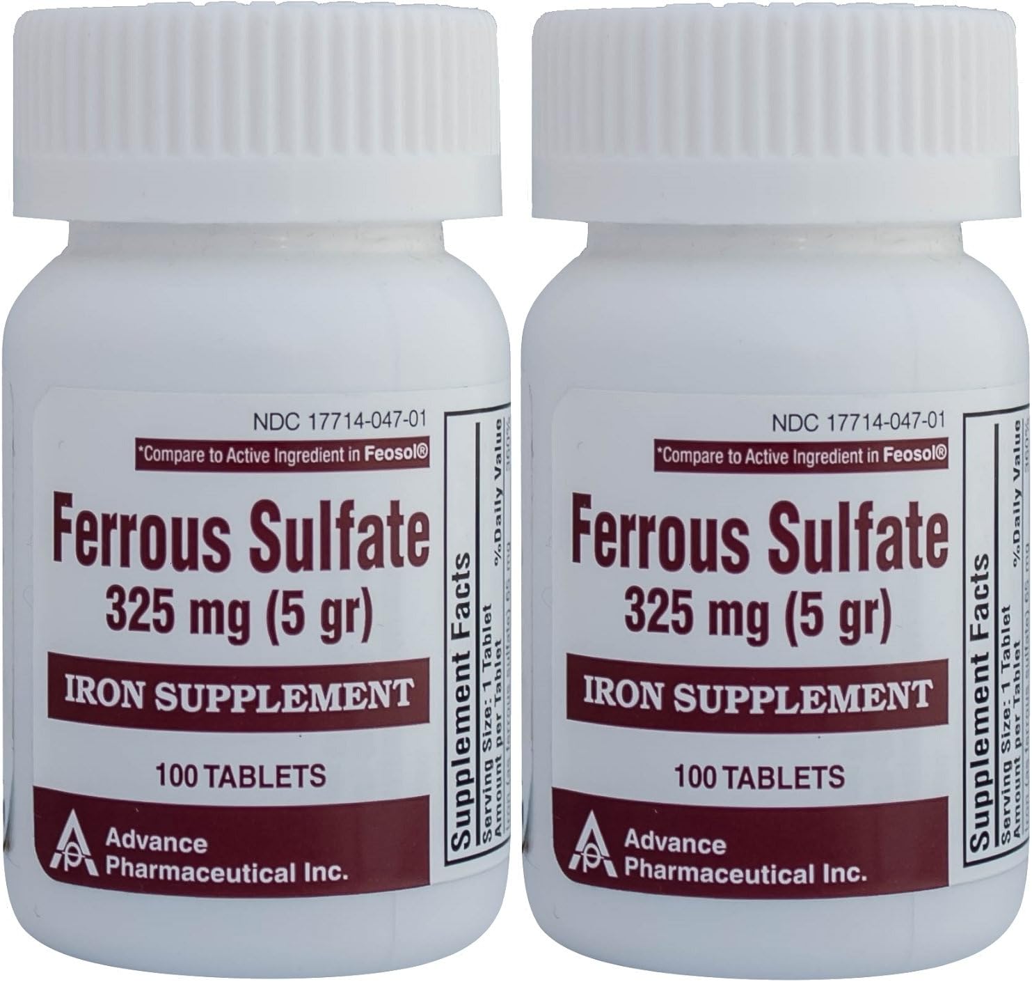 Ferrous Sulfate Iron Supplement 325 mg (5GR) Generic for