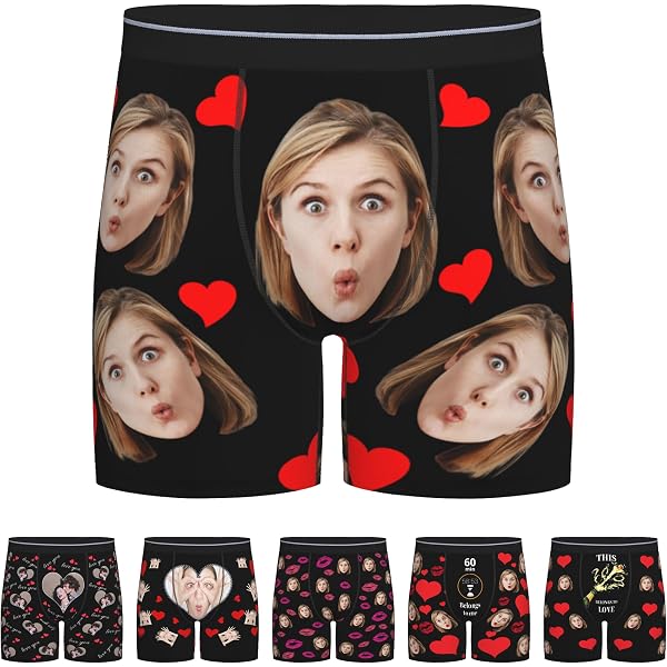 Custom Photo Boxer Briefs For Men - Personalized Underwear With Wife/Girlfriend's Face Print, All-Over Design