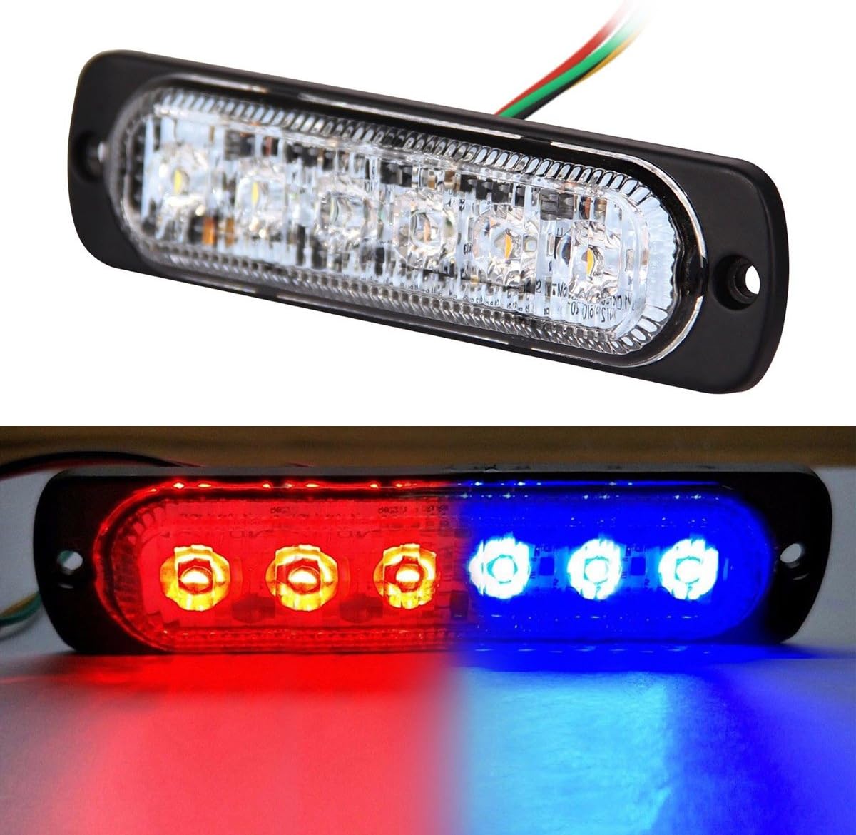 3W Premium Universal Super Thin 6-LED Car Truck Flashing Warning Caution Emergency Construction Strobe Light Bar by FOXSTAR, 1pc (Blue and Red)