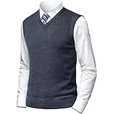 Herothorn Mens Soft V Neck Crew Neck Knitted Sweater Vest Solid Sleeveless Pullover Slim Fit Plain Color for Dad Husband