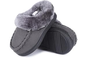 FANTURE Toddler Kids House Shoes Slippers with Memory Foam Fuzzy and Warm Cozy Comfort Fleece Clog Slip On Sole Protection for Boys Girls Indoor Outdoor