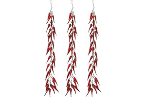 HUIANER 3Pcs Artificial Red Peppers, Simulation Lifelike Vegetable Fake Hanging Chili Pepper String Fruit Garland Vine for Ho
