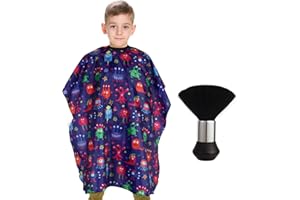 YELEGAI Kids Barber Cape with Neck Duster Brush, Professional Salon Hair Cutting Cape with Adjustable Snap Closure(Cartoon Monster)