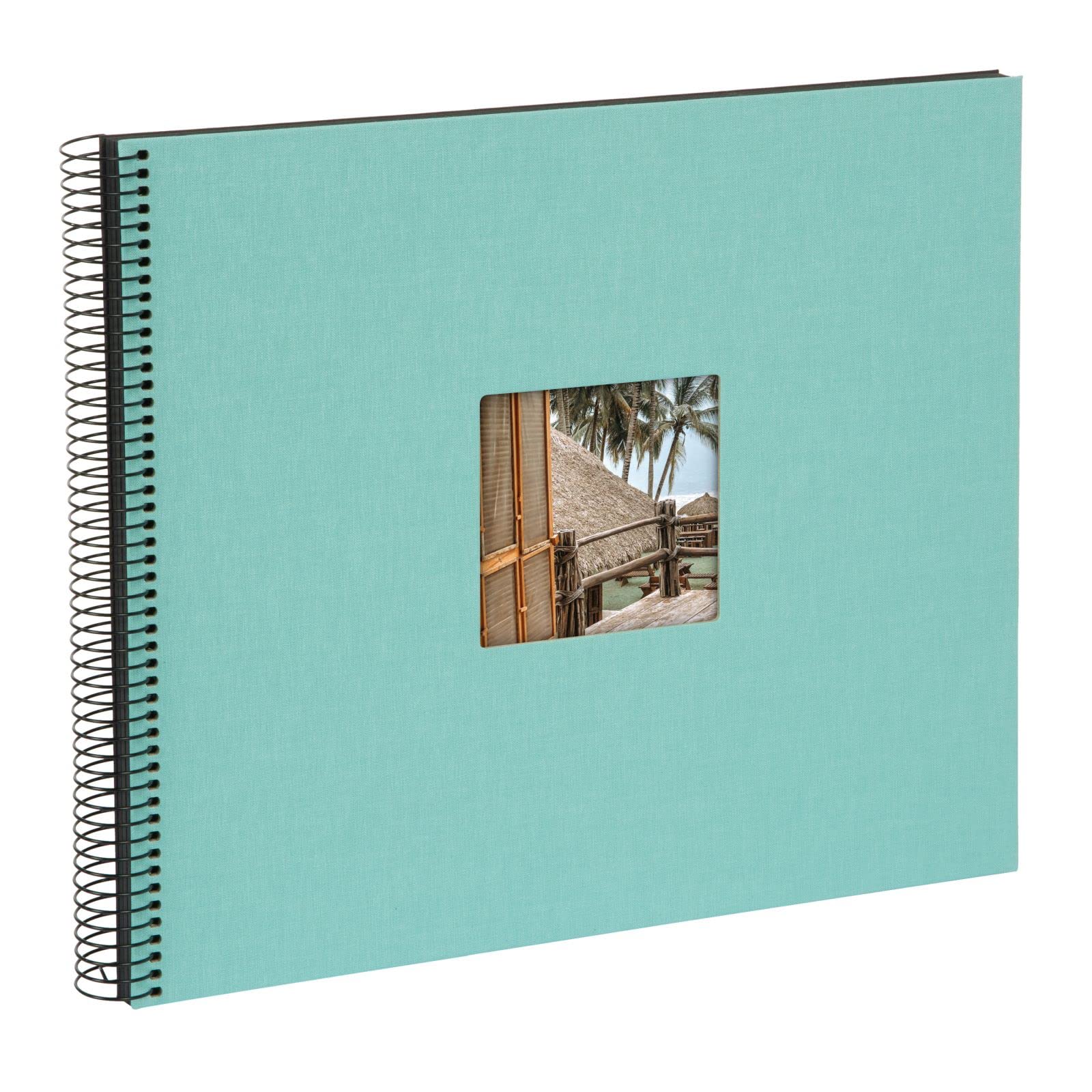 goldbuch Bella Vista 25 907 Spiral Album with Picture Cut-Out, Photo Album 35 x 30 x 1.5 cm - Spiral Diameter 2.8 cm, Linen Memory Album, 40 Black Pages, Photo Book for DIY Design, Aqua