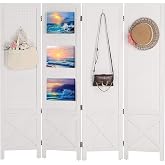 Wnutrees 4 Panel Pegboard Display,5 Ft Folding Privacy Screen Room Divider | Wood Portable Freestanding Board Organizer, Partition for Craft/Art Shows, Retail, Events, Wall Display, White