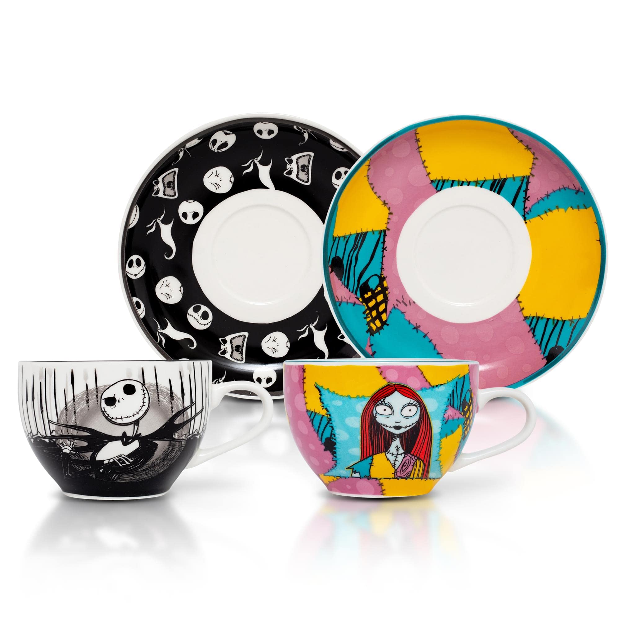 Silver Buffalo NBTC1 Disney Nightmare Before Christmas Jack and Sally Set Ceramic Tea Cup, Multicolor