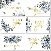 AnyDesign 24 Pack Blue Floral Thank You Cards with Envelopes Stickers Watercolor Spring Flowers Greeting Cards Decorative Blank Note Cards for Wedding Bridal Baby Shower Birthday