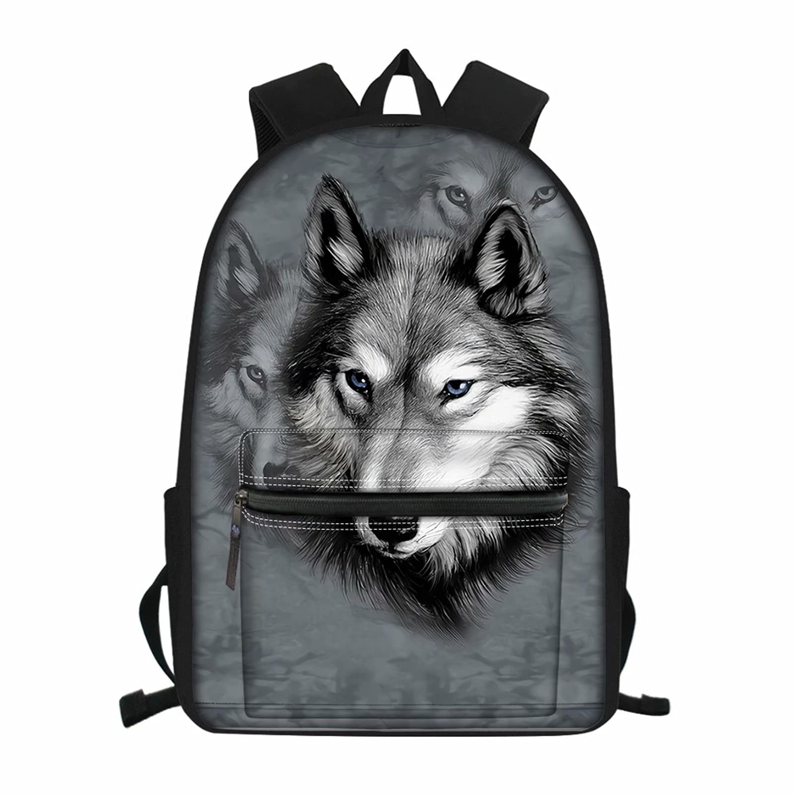 NETILGEN Grey Wolf Backpack Boy School Backpacks Elementary 3rd 4th 5th Grade Student Book Bag Men Laptop Casual Daypack Rucksack