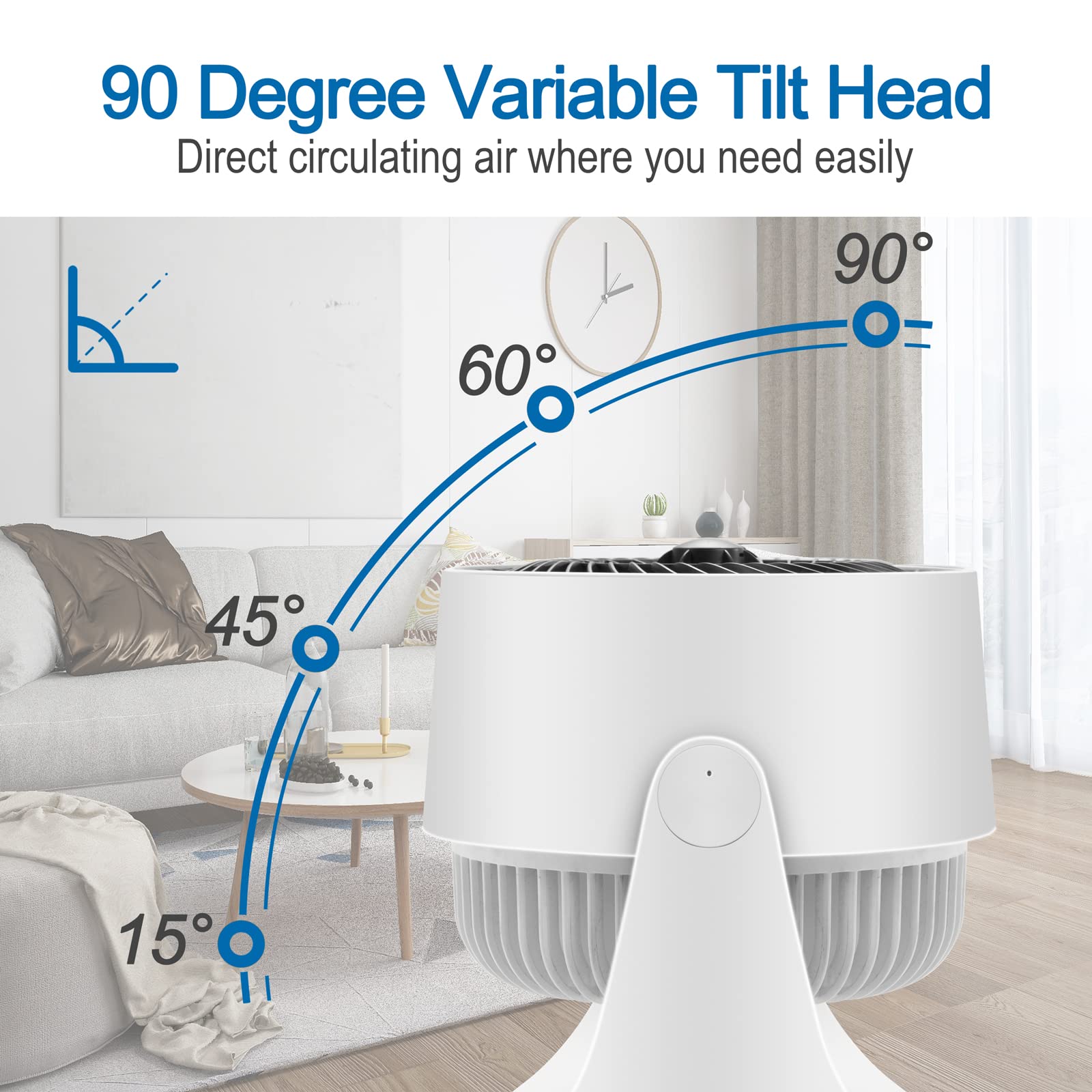 TREDY Air Circulator Fan,Small Quiet TurboForce Desk Fans with Base-Mounted Controls,3 Speed Cooling Fan,Floor Fan for Whole Room Home Bedroom Office-8 Inches