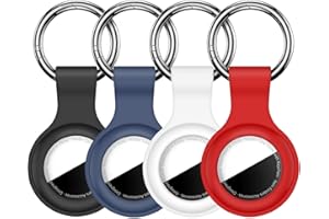 Linsaner [4 Pack] Compatible with AirTag Holder Case Keychain for Air TagHolder Silicone Key Ring Cases Tags Chain GPS Item Finders Accessories, Black/Blue/White/Red(Without Clear Cover)