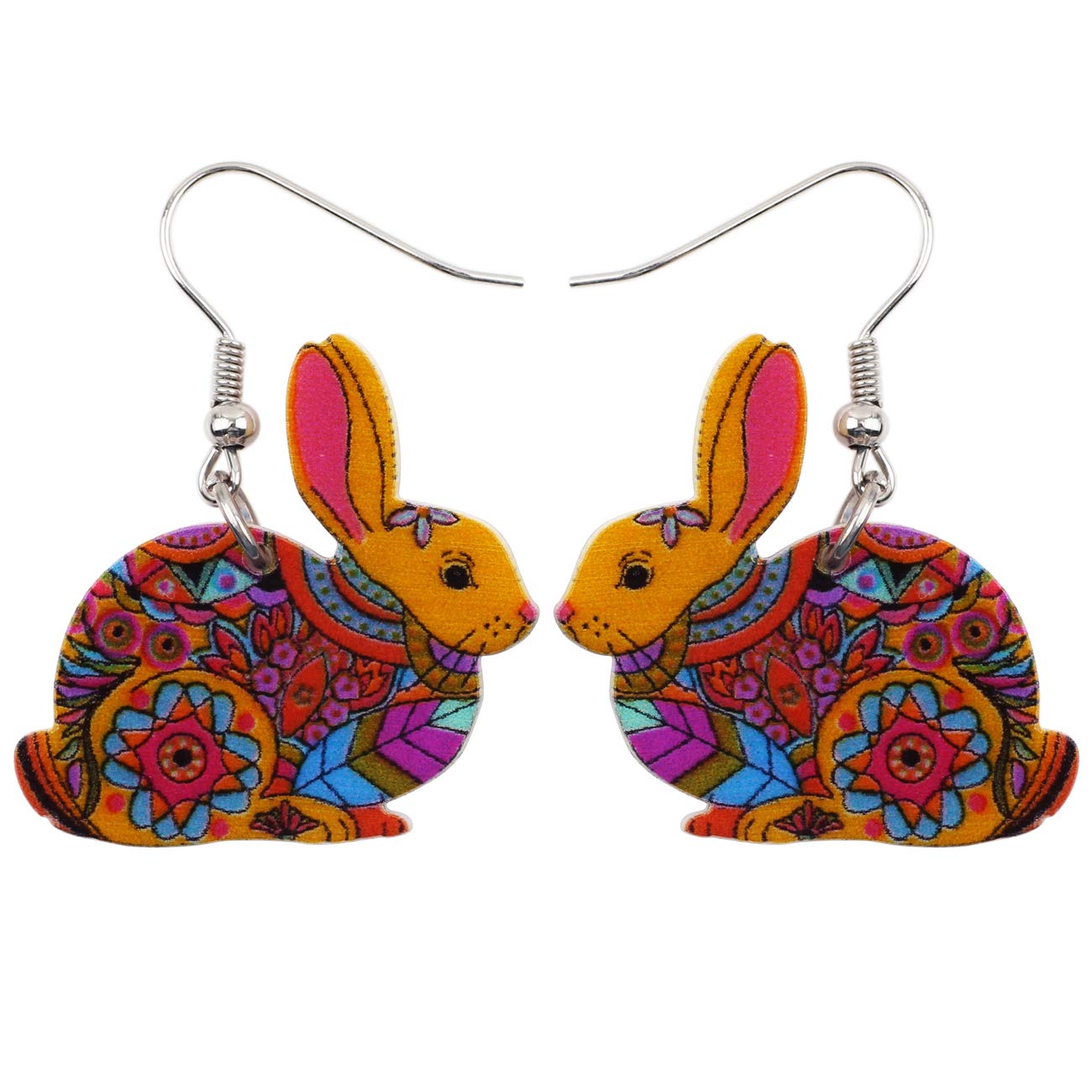 Bonsny Acrylic Drop Dangle Easter Bunny Hare Rabbit Earrings Jewelry For Women Girls Kids Gift Charms (Multicolor)