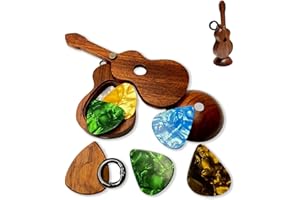 MYLYWOO Guitar Pick Holder with Guitar Picks Guitar Keychain Wooden Home Decor Statues car mirror decor hanging Guitar gifts Music gifts car gifts