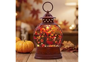 Fall Snow Globe Lantern with Swirling Maple Leaf Glitter 6H Timer Battery & USB Powered Fall Decor Autumu Snow Globe for Than